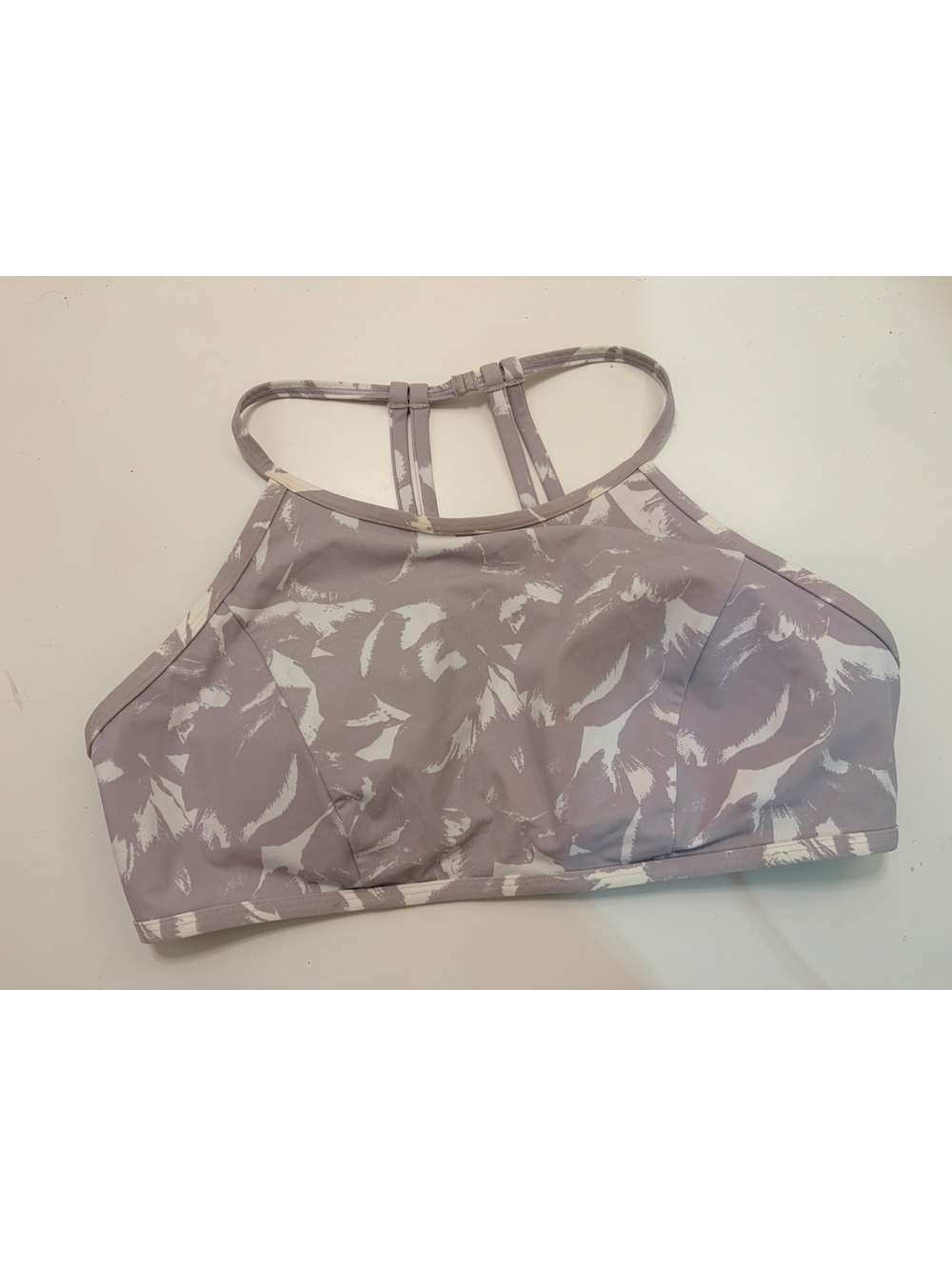 Lululemon Energy Bra Long Line High Neck White Purple Brush Stroke Print Size 8